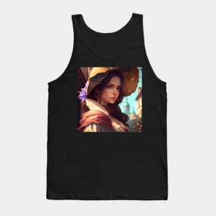 Beautiful Brunette Anime Style Woman Tank Top